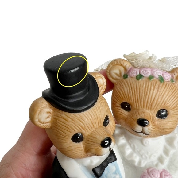 Vintage Homco 1424 Teddy Bears Just Married Bride & Groom Figurine Cake Topper - Picture 5 of 11